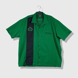BeRetro Bowling Shirt Mens XL Green Black Shamrock Bowling Retro Rockabilly